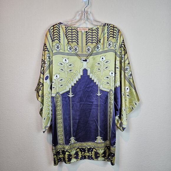 Mara Hoffman Y2K Silk Dress Shift Kimono Mini Short Art Deco Designer Womens M - Picture 16 of 16